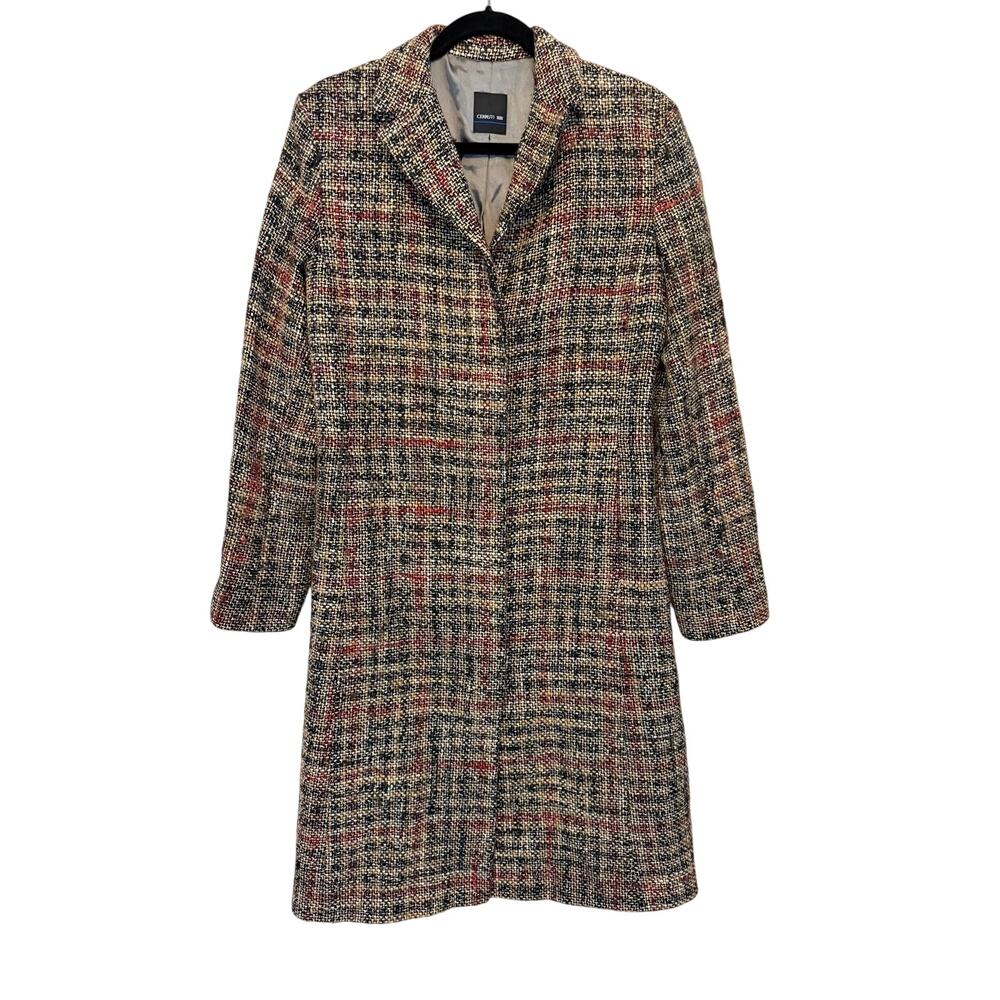 Cerruti 1881 Overcoat Womens 8 Brown Wool Plaid Old Money Quiet Luxury Preppy